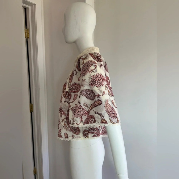 The Bright Side by Rocky Barnes Paisley Lace Button Front Crop Top Blouse Size L - Picture 6 of 11